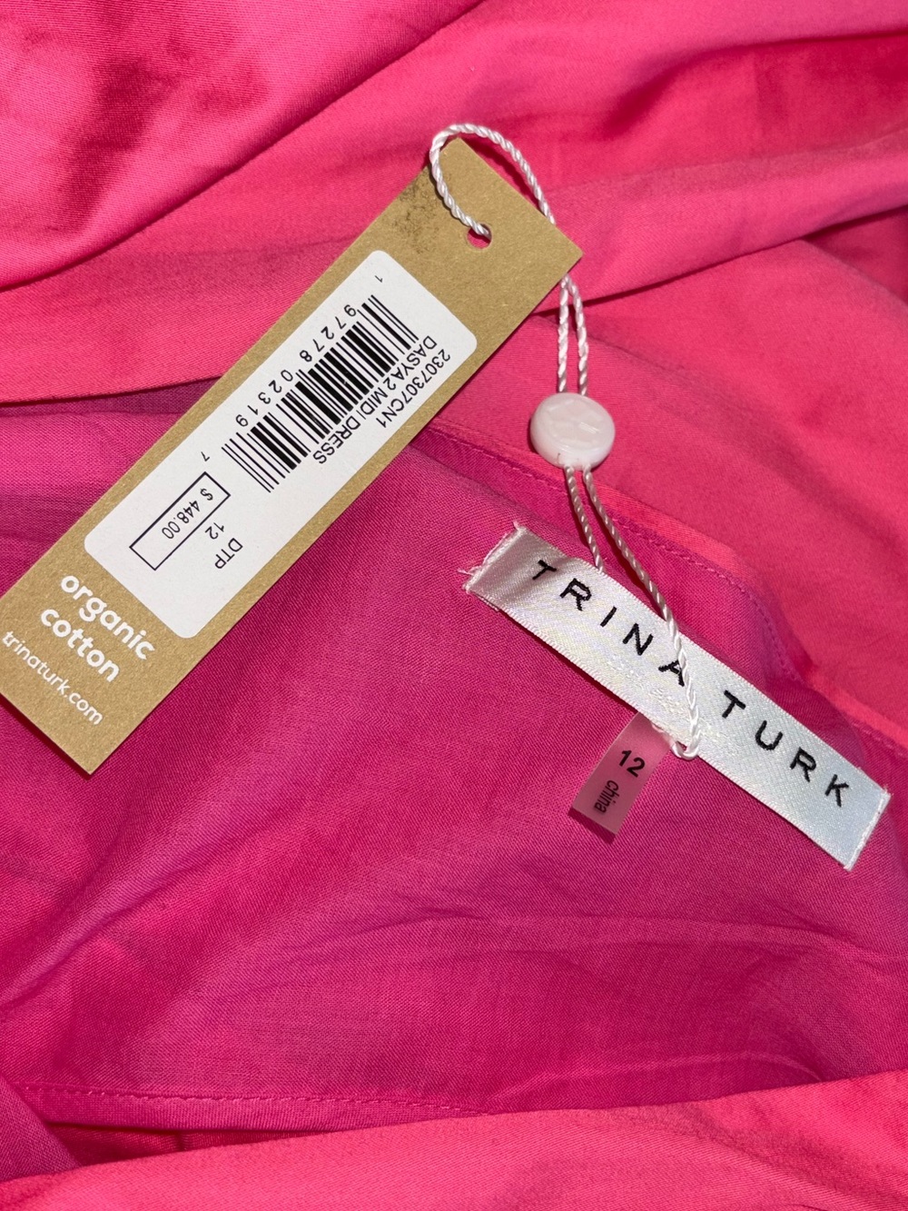 NWT Trina Turk Dasya 2 Midi Dress Pink Organic Cotton Size 12 Resort - Picture 5 of 5